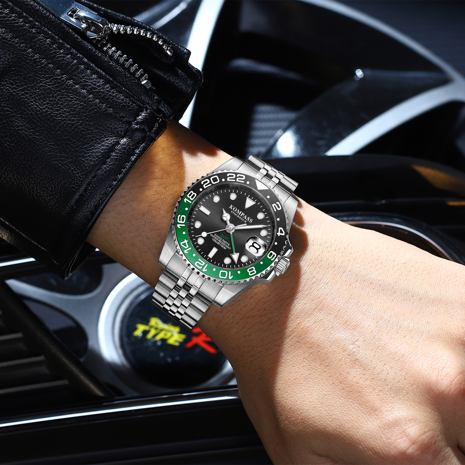 Kompass GMT-Professional Jubilee Sapphire Steel Black Green - 4