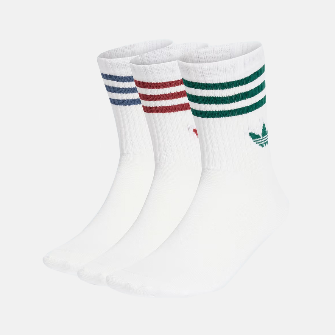 Adidas - 3-Stripes Crew Socks 3p White/Preloved Ruby/Preloved Ink/Collegiate Green