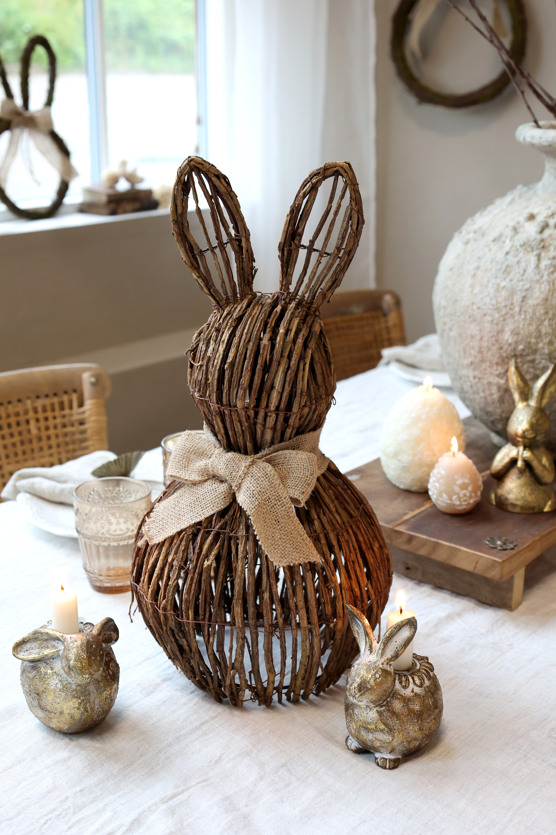 Standing Rabbit with Bow - Braided - Natural - H43/Ø23 cm