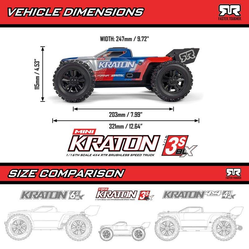ARRMA 1/16 MINI KRATON 3S (Battery & Charger Included) Blue - 26