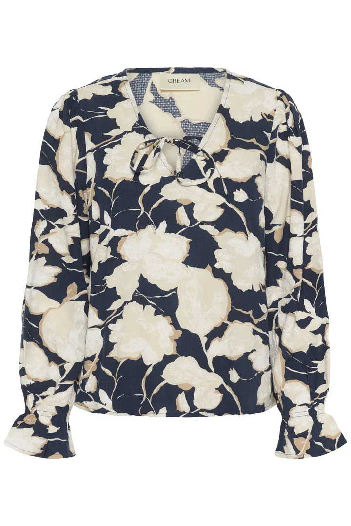 Cream Claire Blouse Navy Flower Print - 4