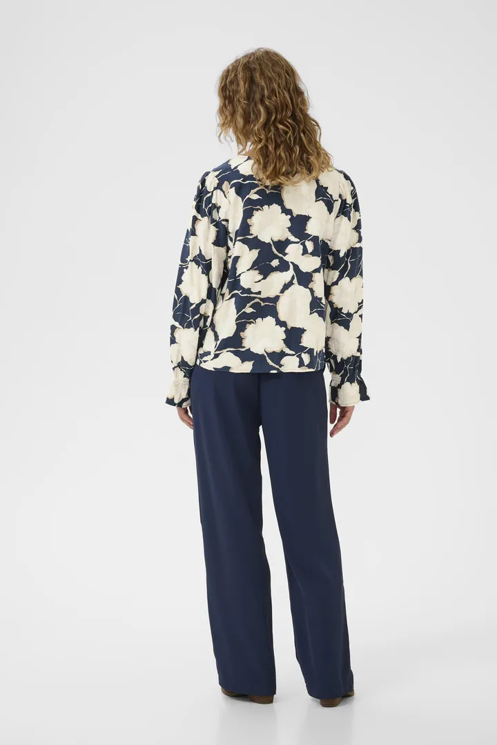Cream Claire Blouse Navy Flower Print - 3