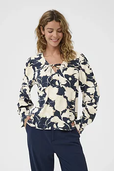 Cream Claire Blouse Navy Flower Print