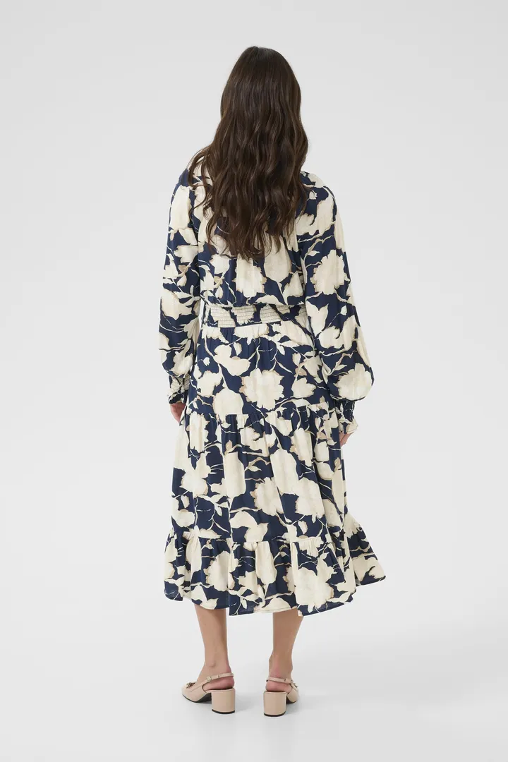 Cream Lucca Long Dress Navy Flower Print - 4