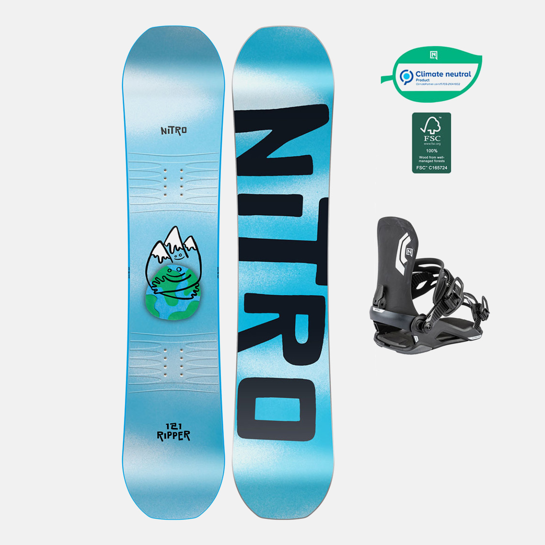 Nitro Snowboard Set - Ripper Kids 121 + Charger Mini Ultra Black S