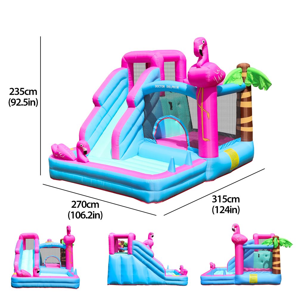 Doctor Dolphin Flamingo Hoppborg för barn – Komplett med 450W fläkt - 5