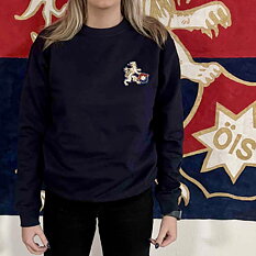 Blå sweatshirt med broderat märke