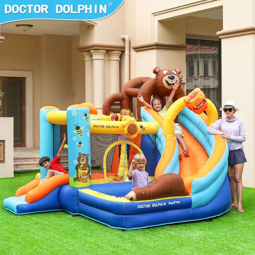 Doctor Dolphin Honey Bear Hoppborg för barn – Komplett med 450W fläkt
