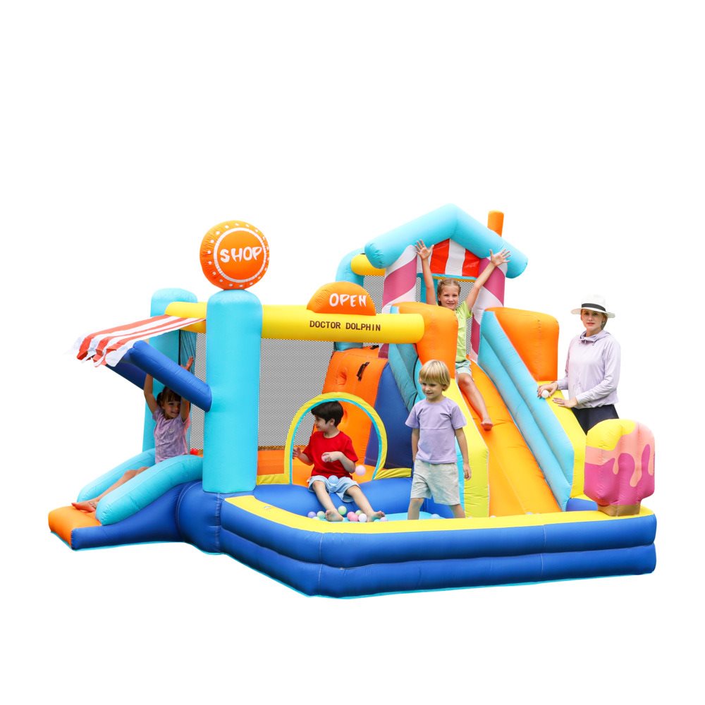 Doctor Dolphin Candyshop Hoppborg för barn – Komplett med 450W fläkt