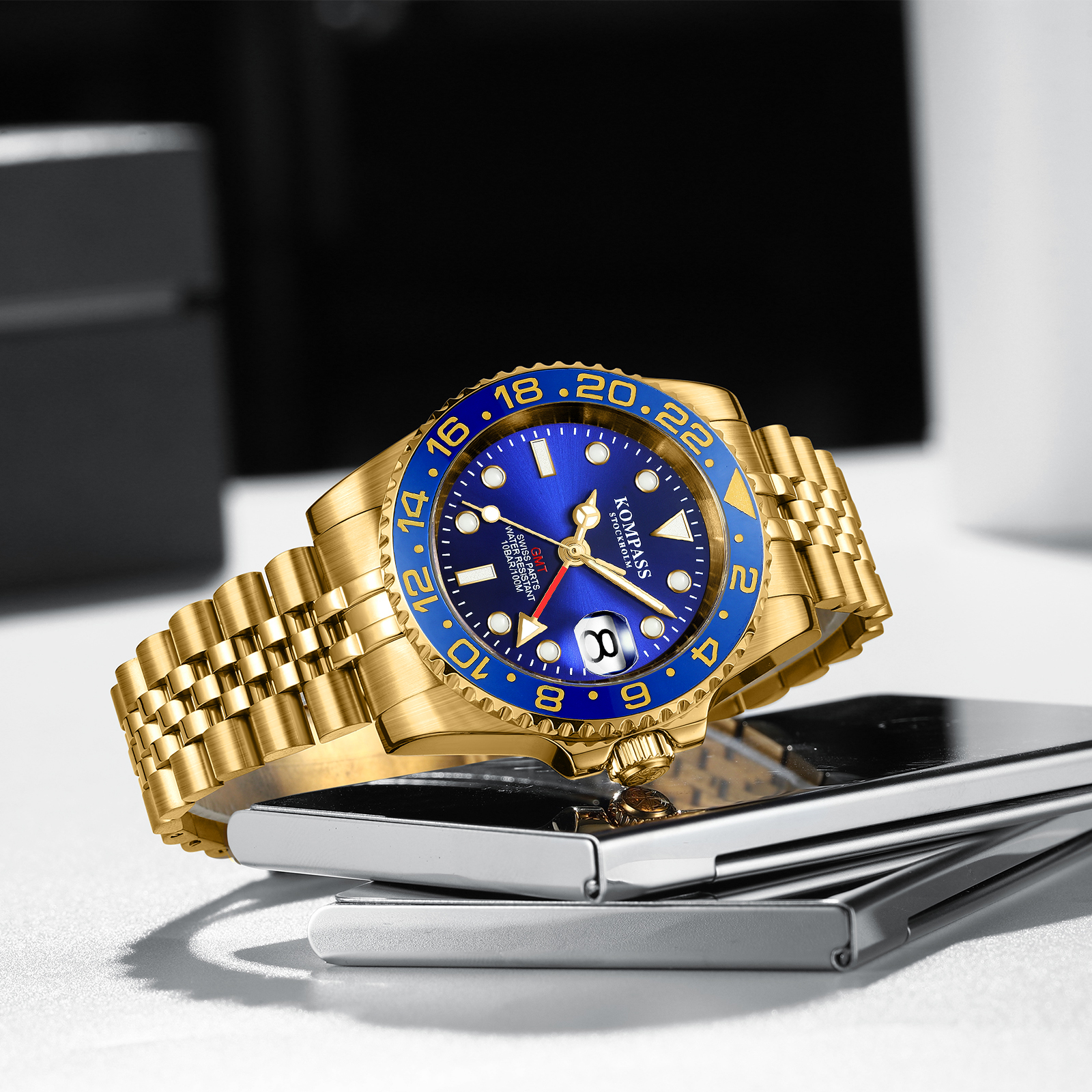 Kompass GMT-Professional Jubilee Sapphire Steel Gold Blue - 6