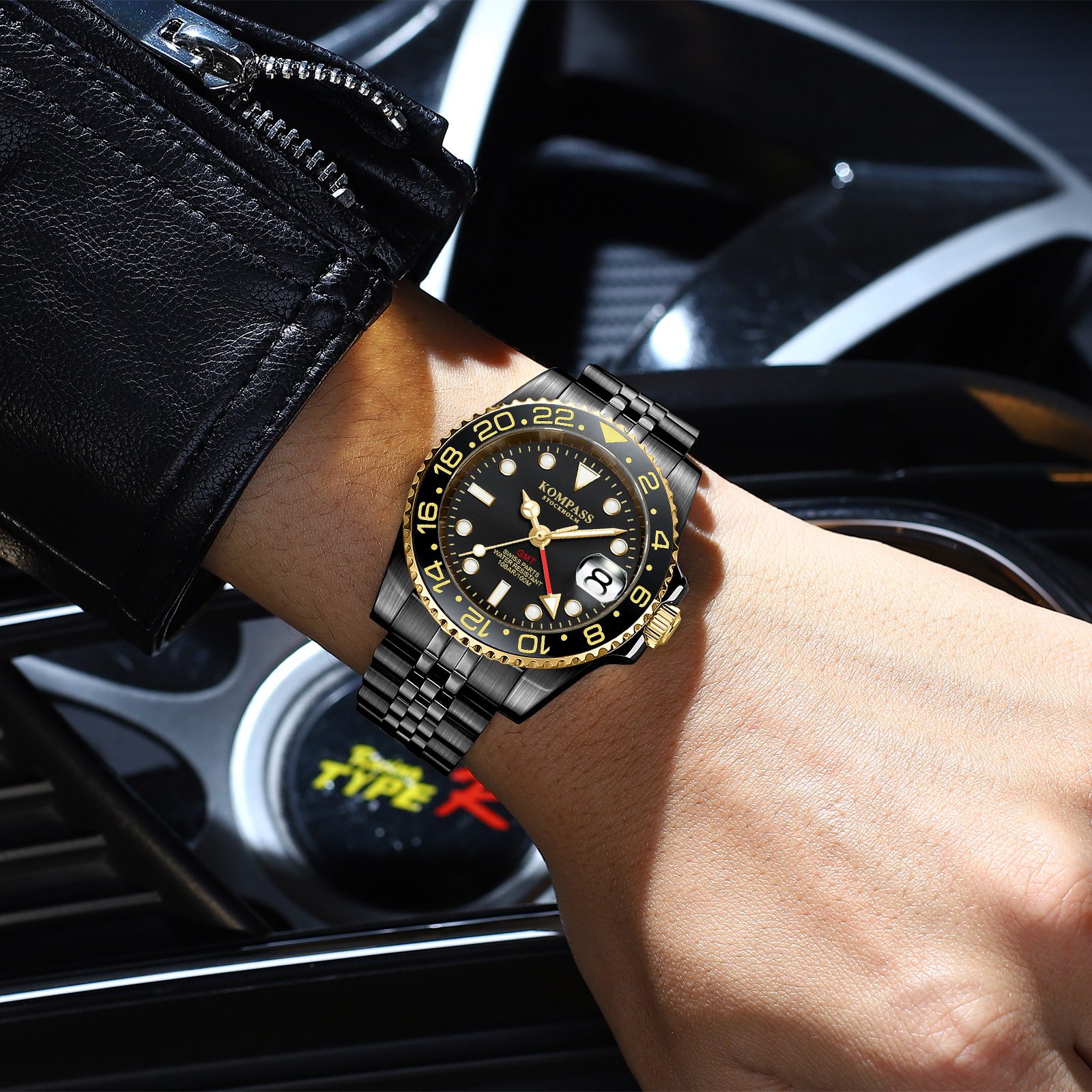 Kompass GMT-Professional Jubilee Sapphire Steel Black Gold - 4