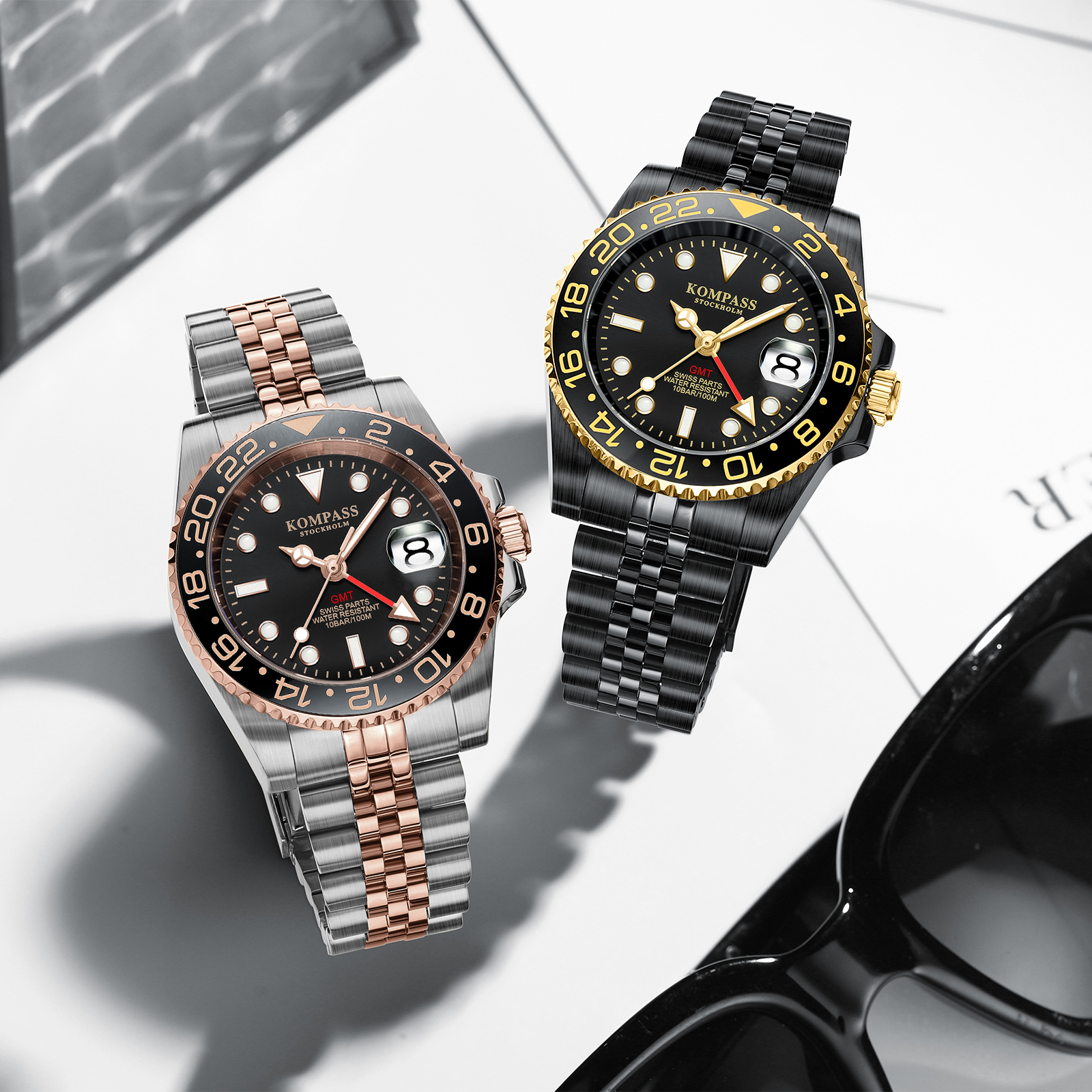 Kompass GMT-Professional Jubilee Sapphire Steel Black Gold - 7