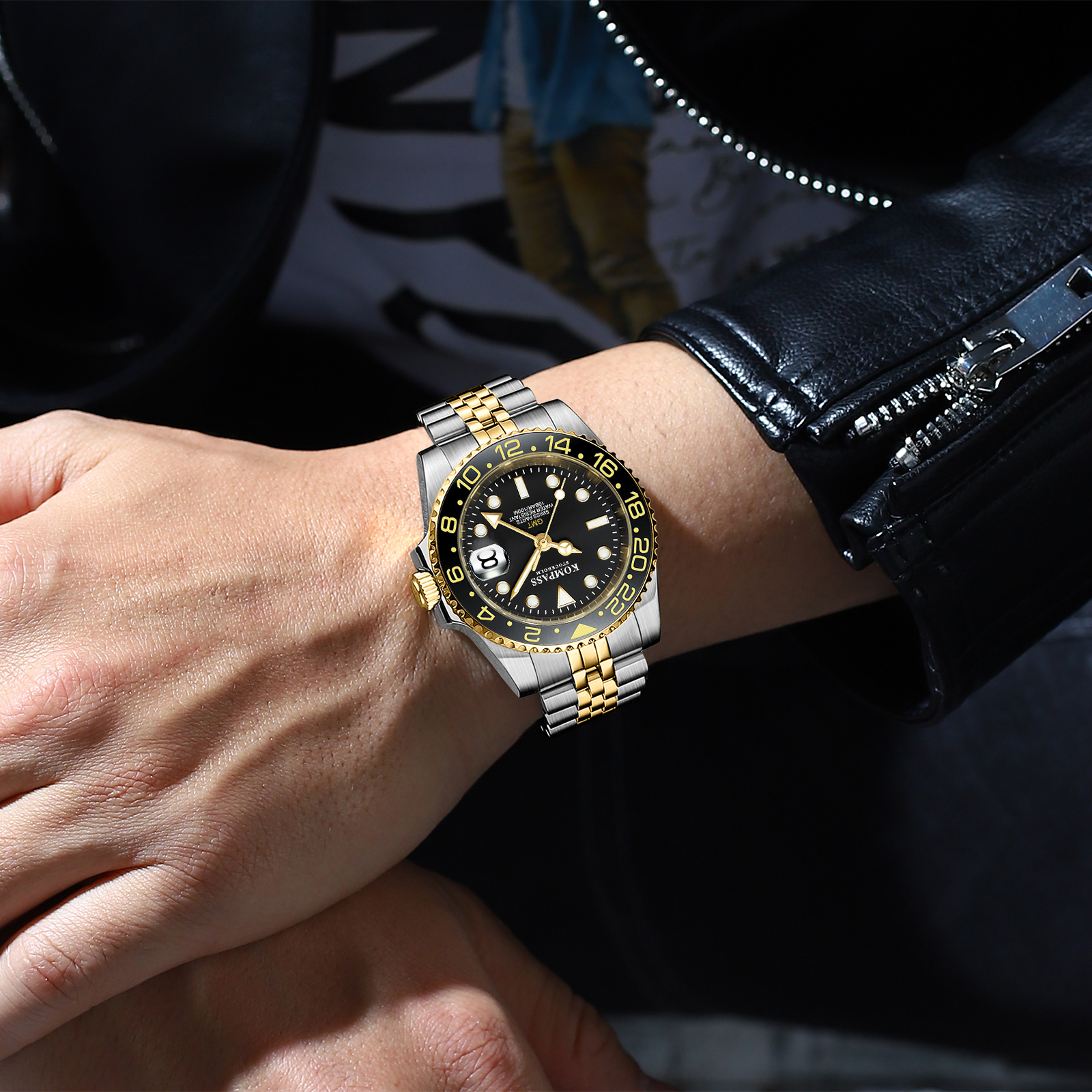 Kompass GMT-Professional Jubilee Sapphire Steel Silver Black Gold - 5