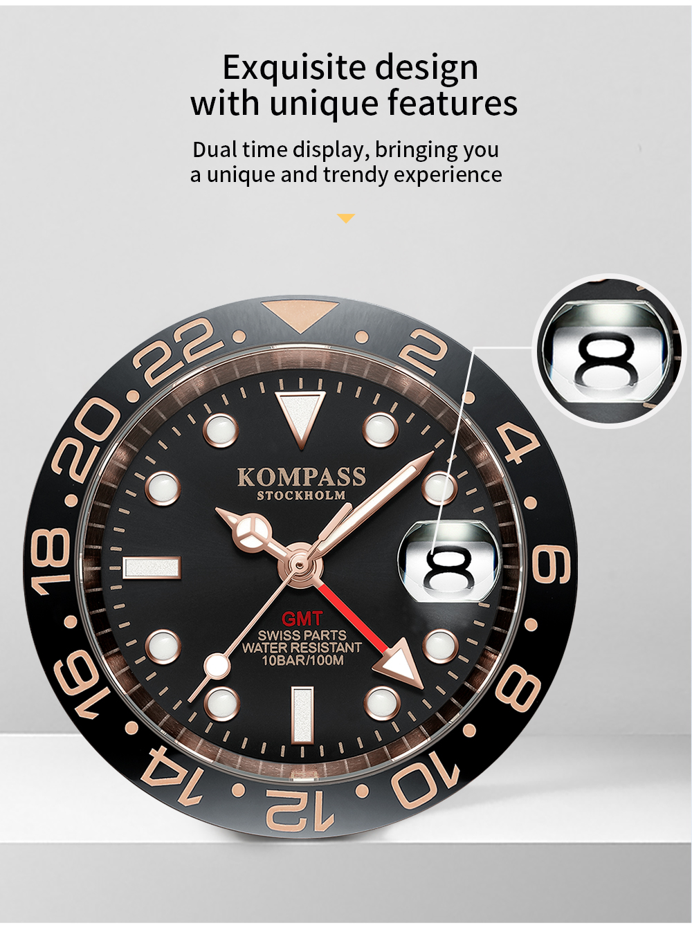 Kompass GMT-Professional Jubilee Sapphire Steel Silver Black Gold - 11