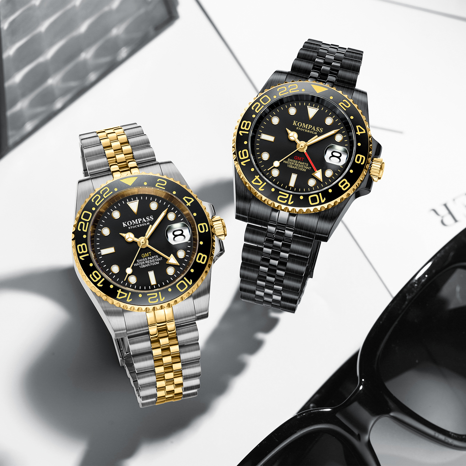 Kompass GMT-Professional Jubilee Sapphire Steel Silver Black Gold - 8