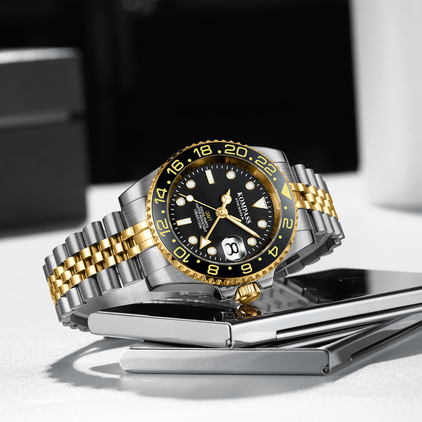 Kompass GMT-Professional Jubilee Sapphire Steel Silver Black Gold - 6