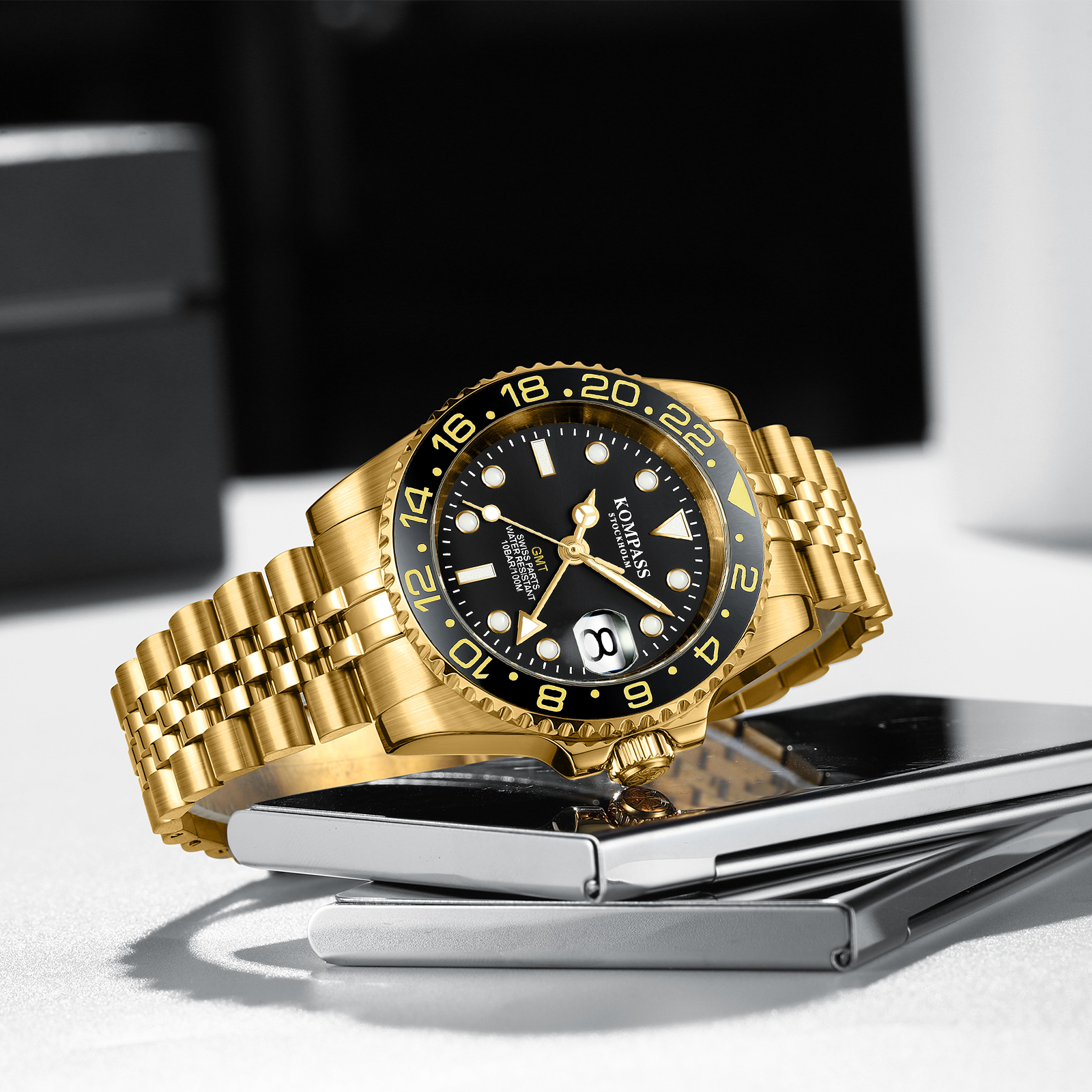 Kompass GMT-Professional Jubilee Sapphire Steel Gold Black - 6