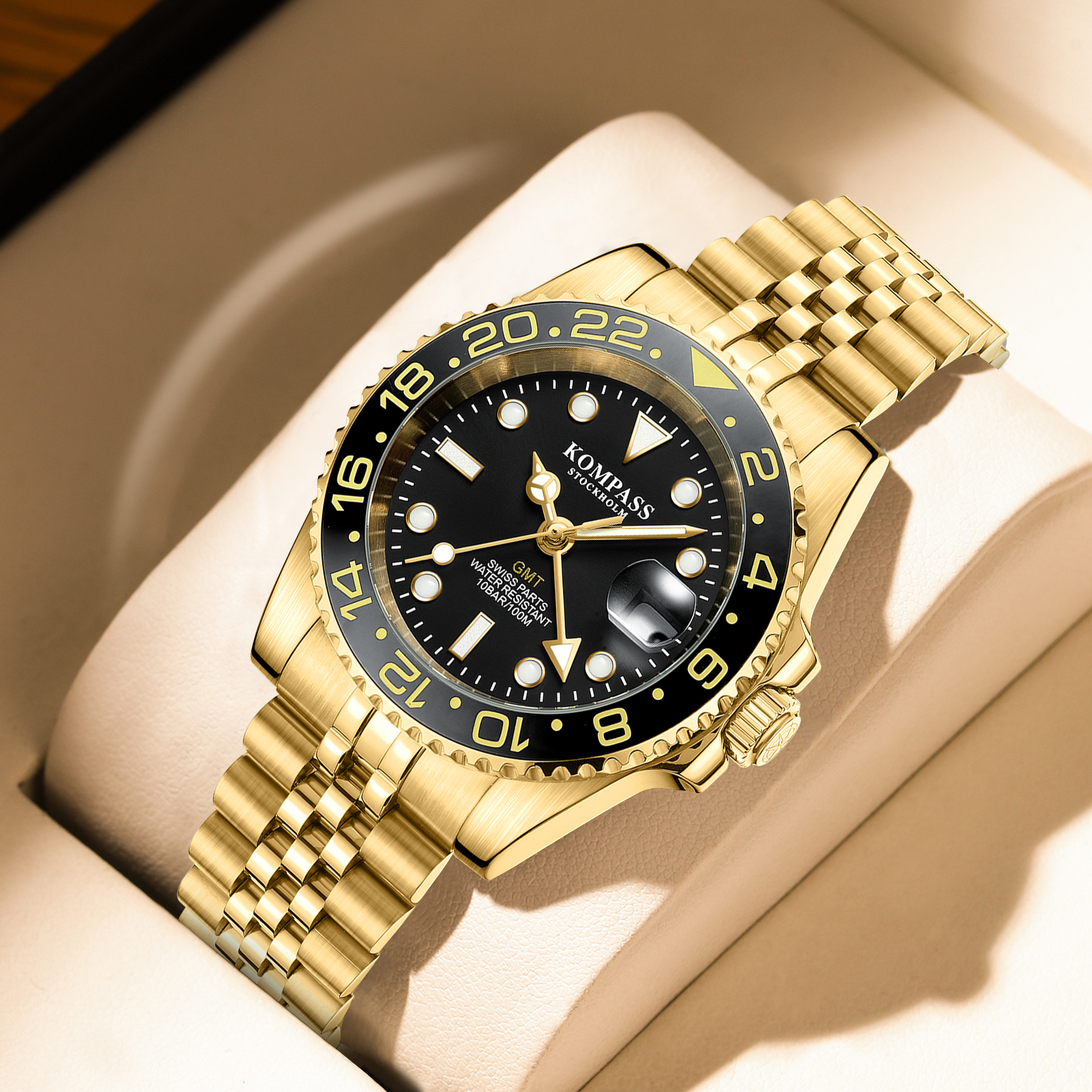 Kompass GMT-Professional Jubilee Sapphire Steel Gold Black - 7
