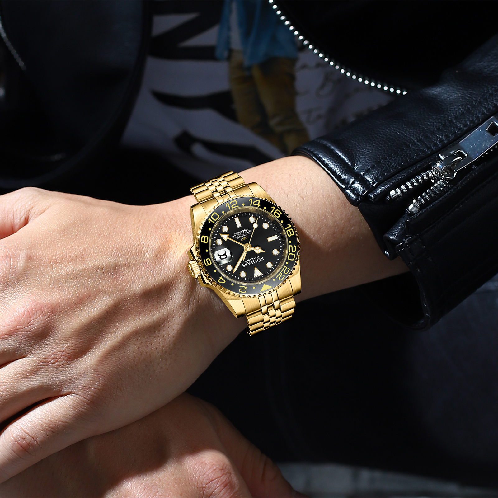 Kompass GMT-Professional Jubilee Sapphire Steel Gold Black - 5