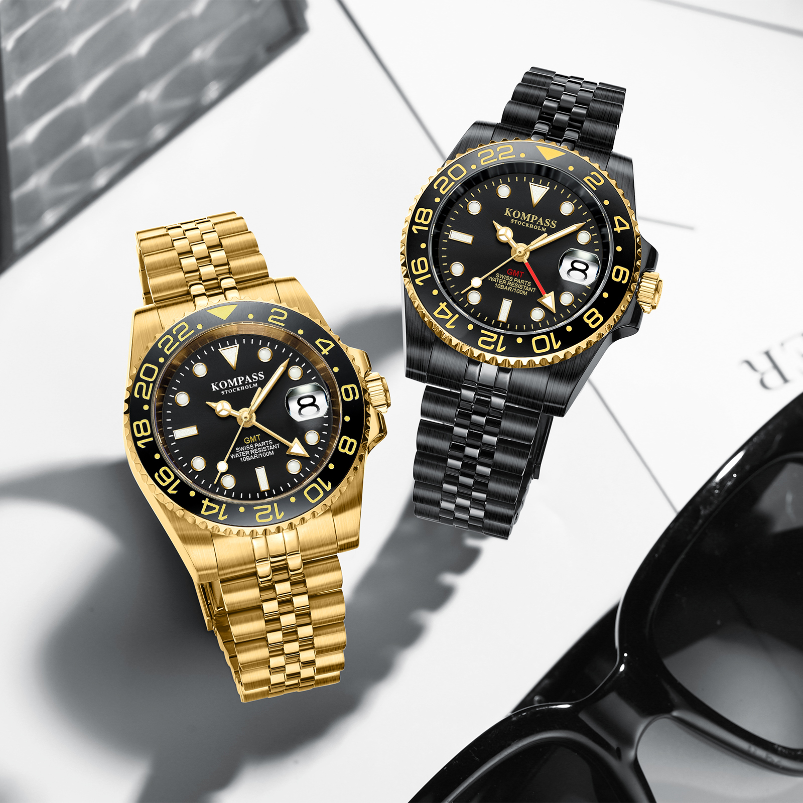 Kompass GMT-Professional Jubilee Sapphire Steel Gold Black - 8