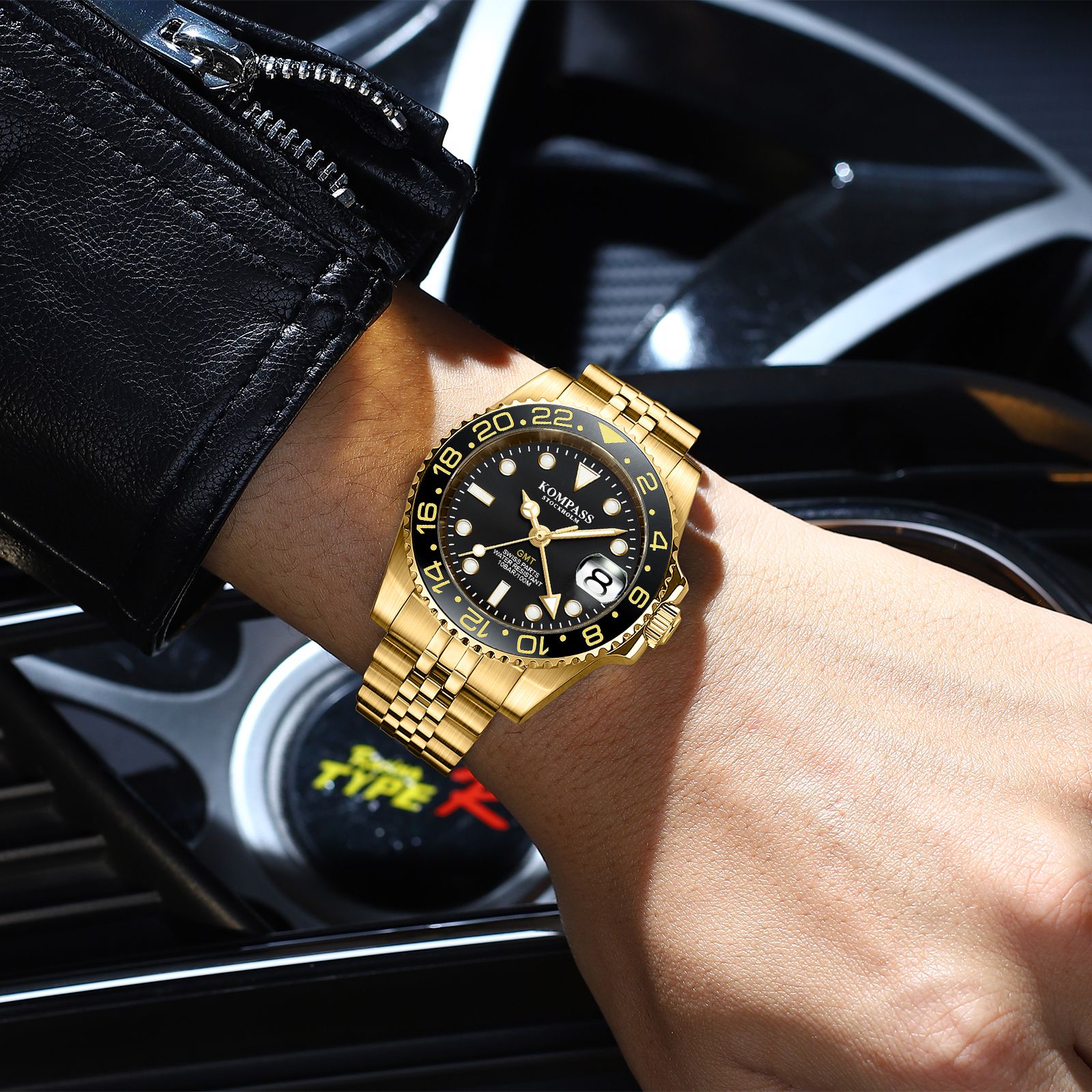Kompass GMT-Professional Jubilee Sapphire Steel Gold Black - 4