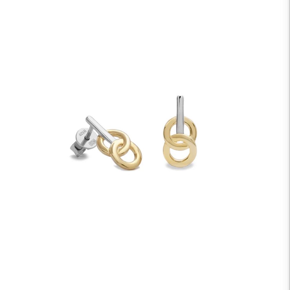 Lineargent Two Tone Double Circle örhänge