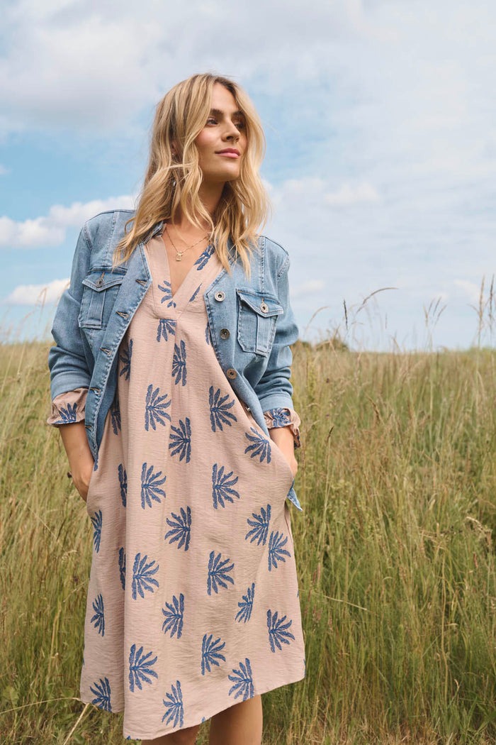Miley Dress - Sand/Blue Pattern - Costa Mani