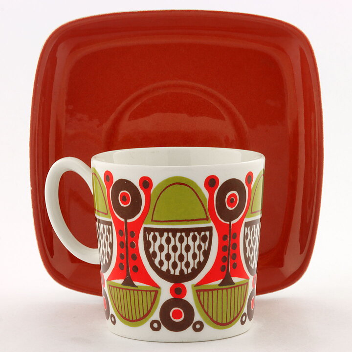 Turi Gramstad Oliver (Calypso 1969) Coffee Cup with Brown/Green/Red Decor 9 cm (5)