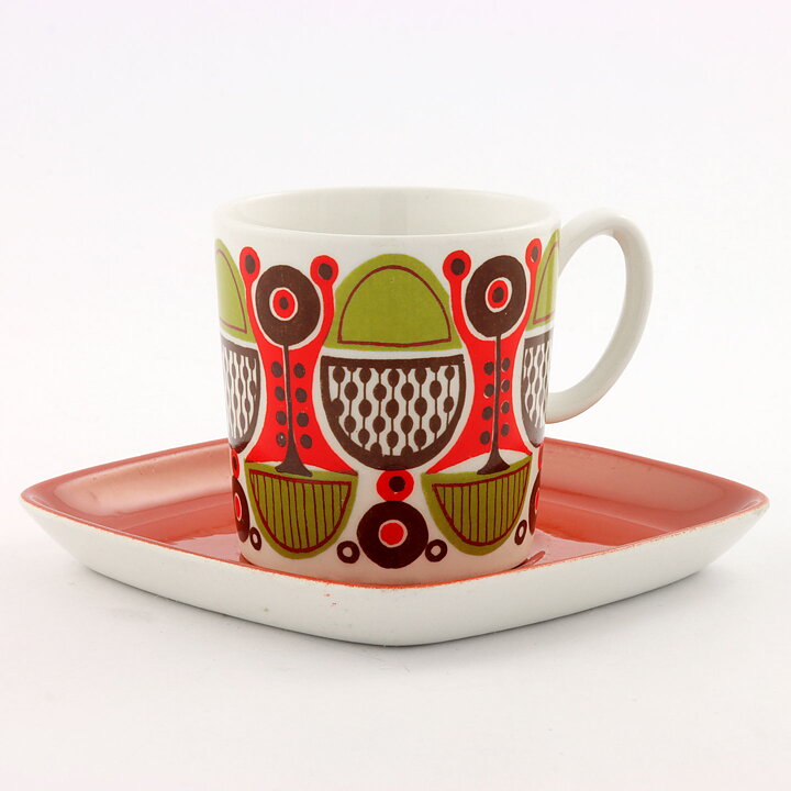 Turi Gramstad Oliver (Calypso 1969) Coffee Cup with Brown/Green/Red Decor 9 cm (5)