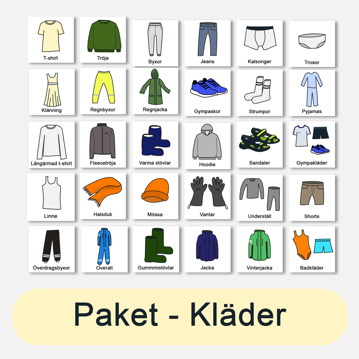Bildstödpaket - Kläder, 3×3 cm (30 bilder)