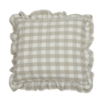 Kuddfodral linne-beige rutigt volang shabby chic lantlig stil