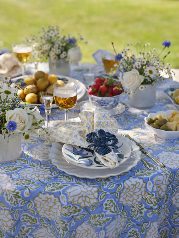 Bordsduk -Dahlia - Blue & Yellow - 170x270 cm - 2
