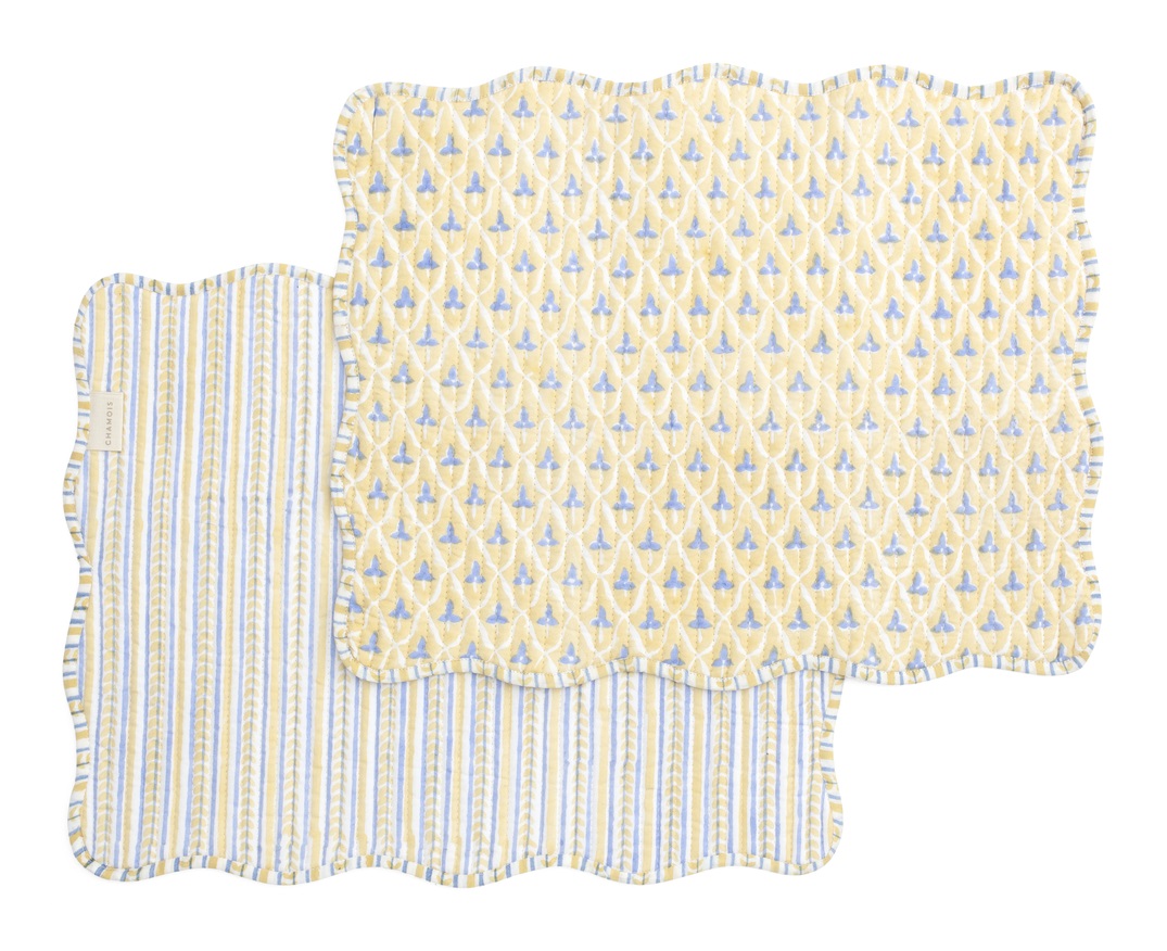 Bordstabletter- Tulip & Leaf -Blue & Yellow 35x43 cm set of 2