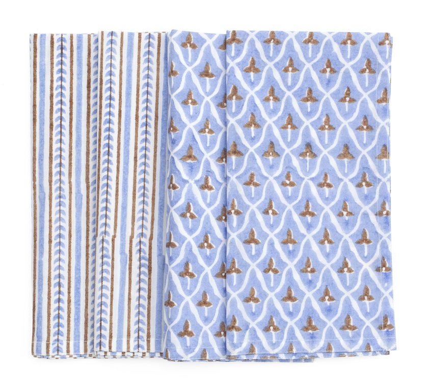 Napkins -  Tulip & Leaf - Blue & Brown - 50x50cm - set of 4