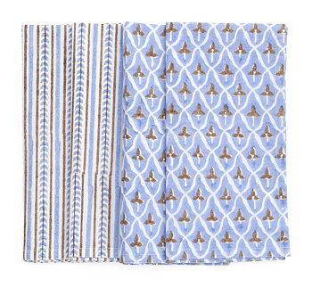 Napkins -  Tulip & Leaf - Blue & Brown - 50x50cm - set of 4