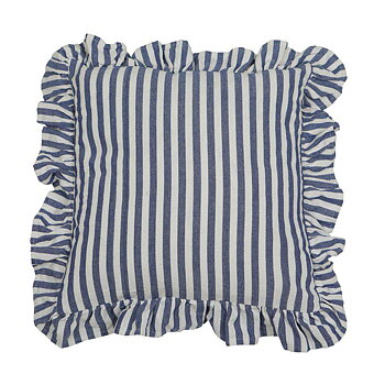 Kuddfodral blå randigt volang shabby chic lantlig stil