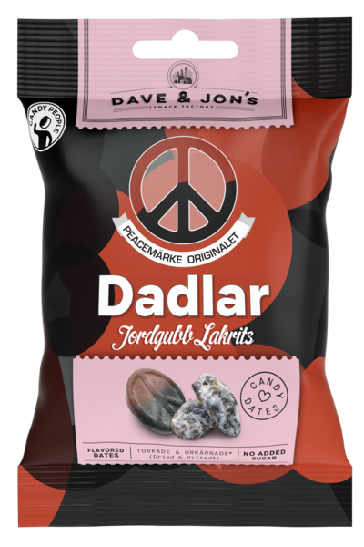 Dave & jons Peacemerkki-taatelit, mansikka & lakritsi 50g 20kpl