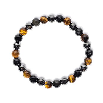 Armband för breda handled med  tigeröga, hematitt och obsidian