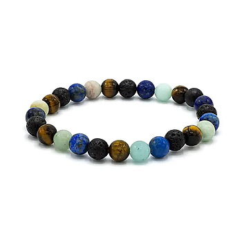 Armband för breda handled med  lapis lazuli, lavasten, tigeröga och amazonit.