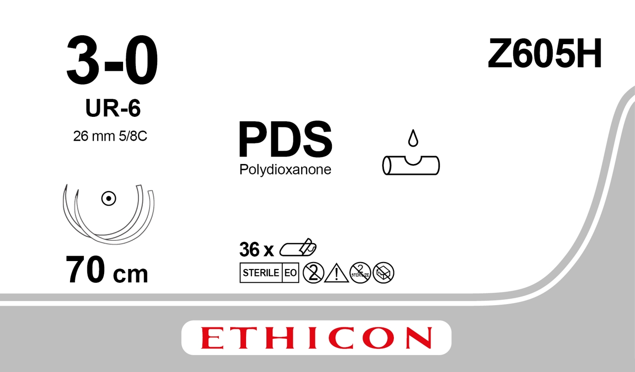 PDS II suture 3-0, Z605H, 2XUR needle 70 cm purple