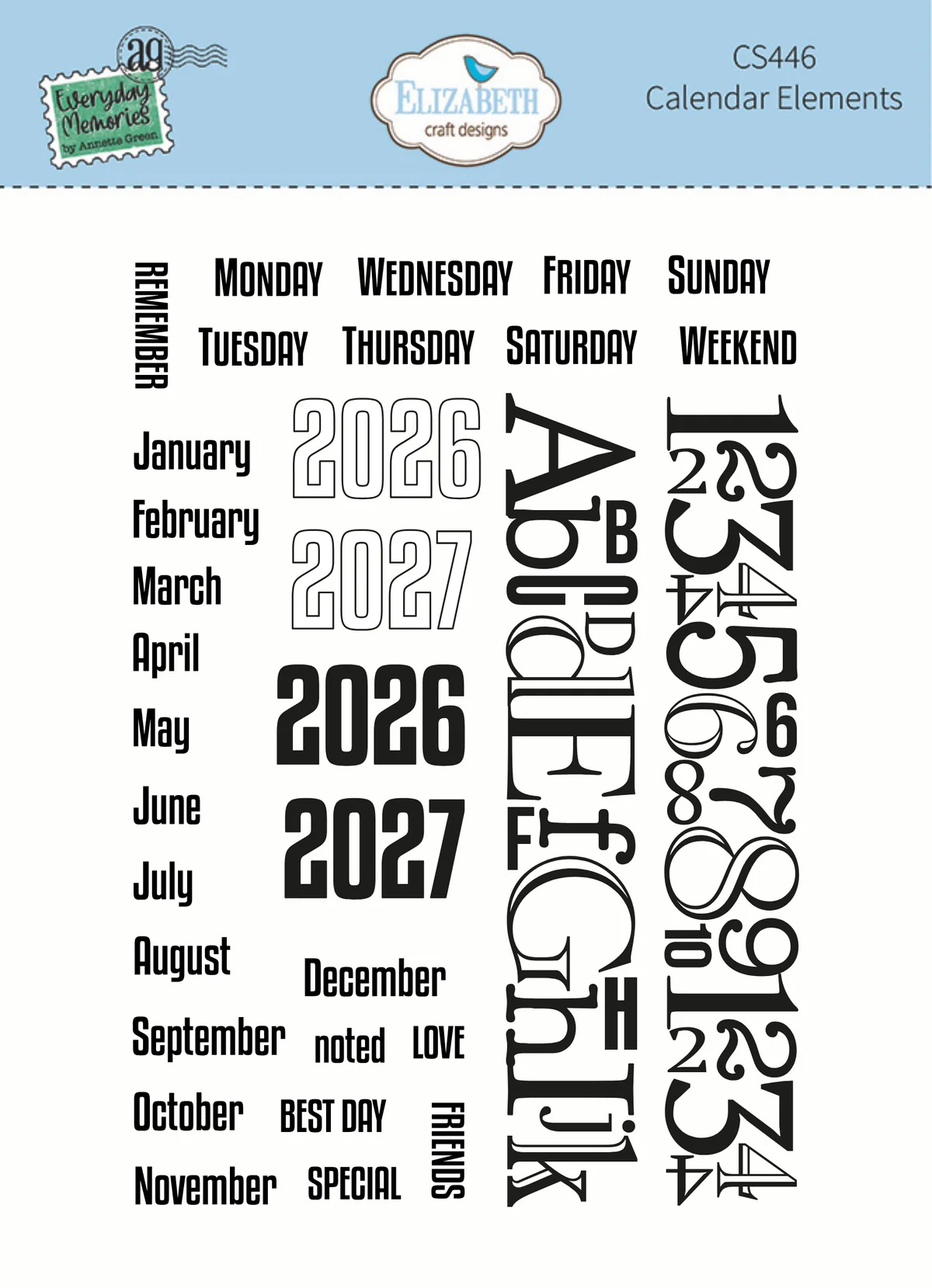 Elizabeth - Clear stamps - Calendar Elements