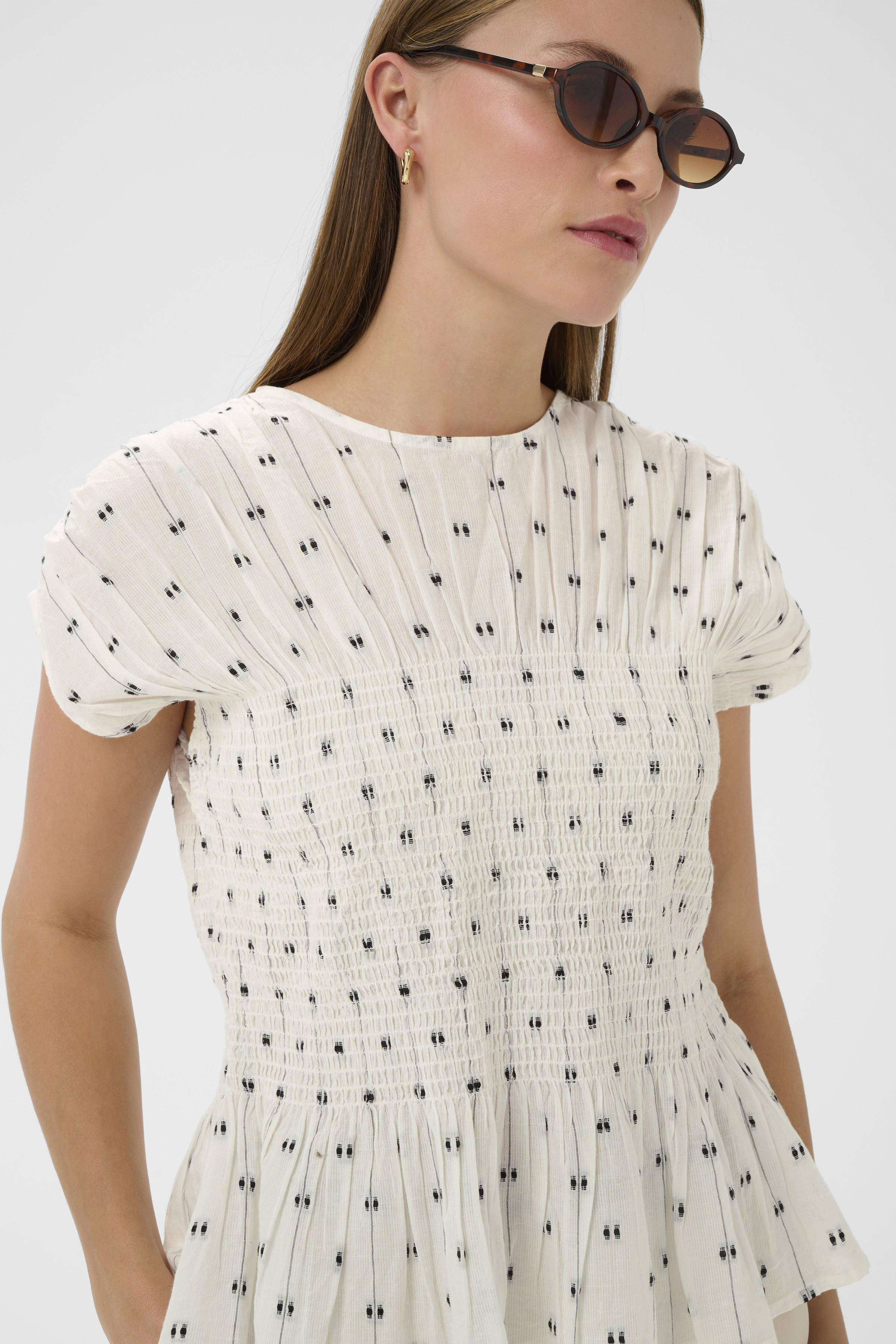 SLAmelie Blouse White W. Black Dobby - 3