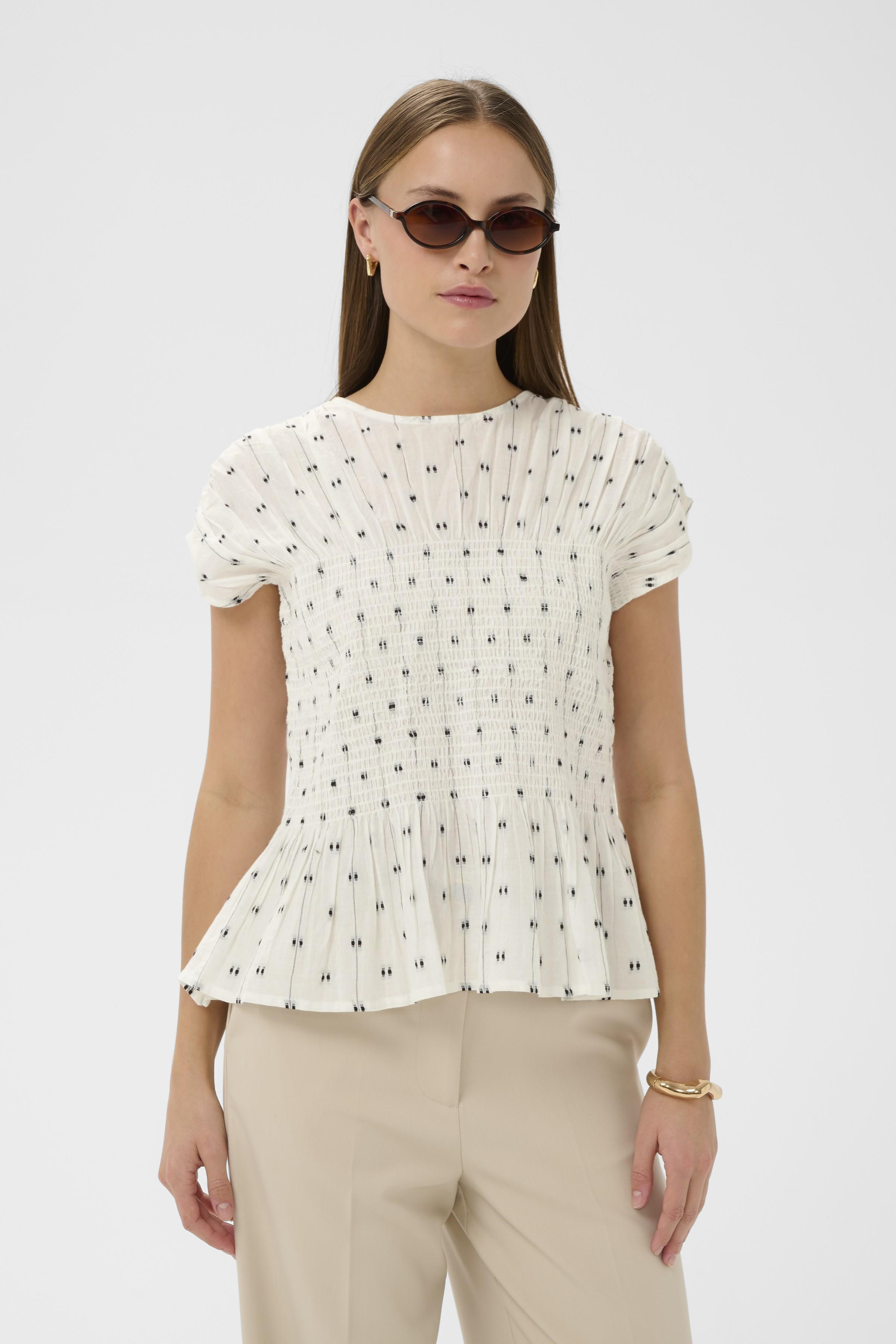 SLAmelie Blouse White W. Black Dobby - 6