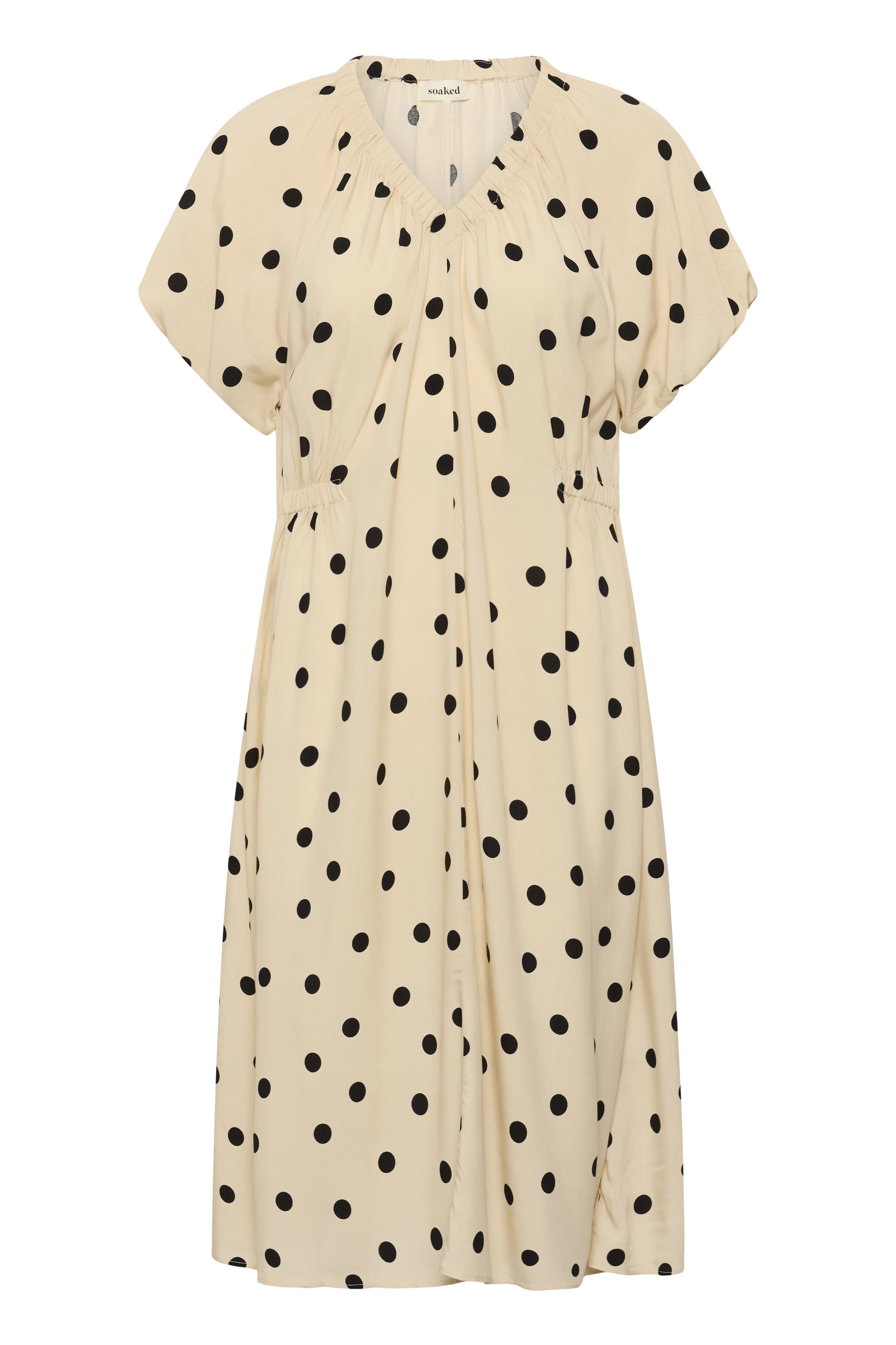 SLArjana Balloon Dress Oatmeal with Black Dots