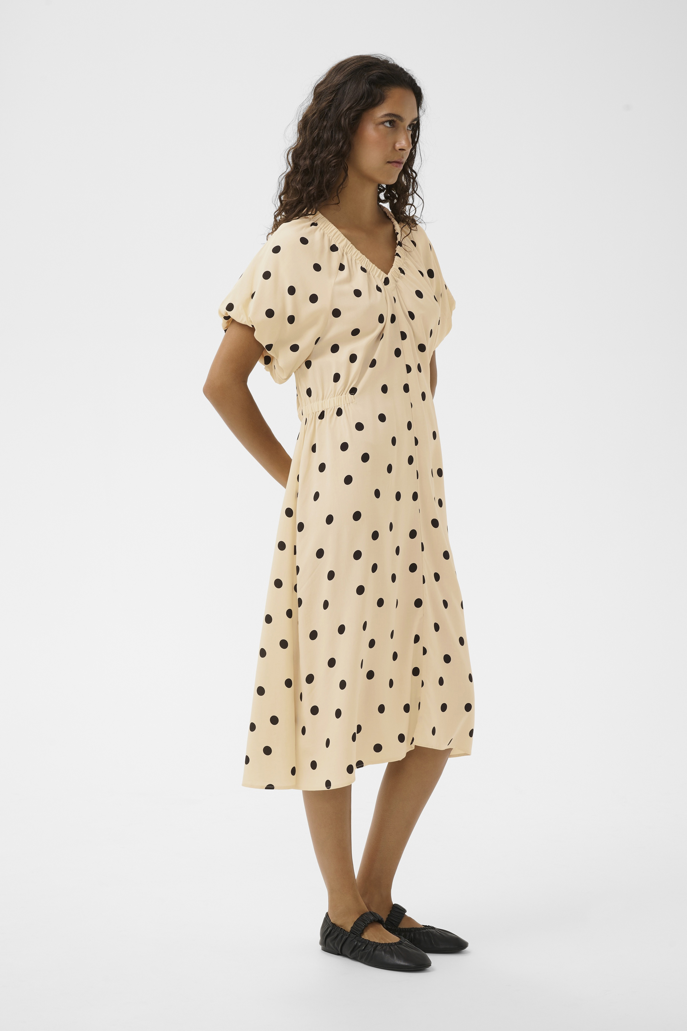 SLArjana Balloon Dress Oatmeal with Black Dots - 5