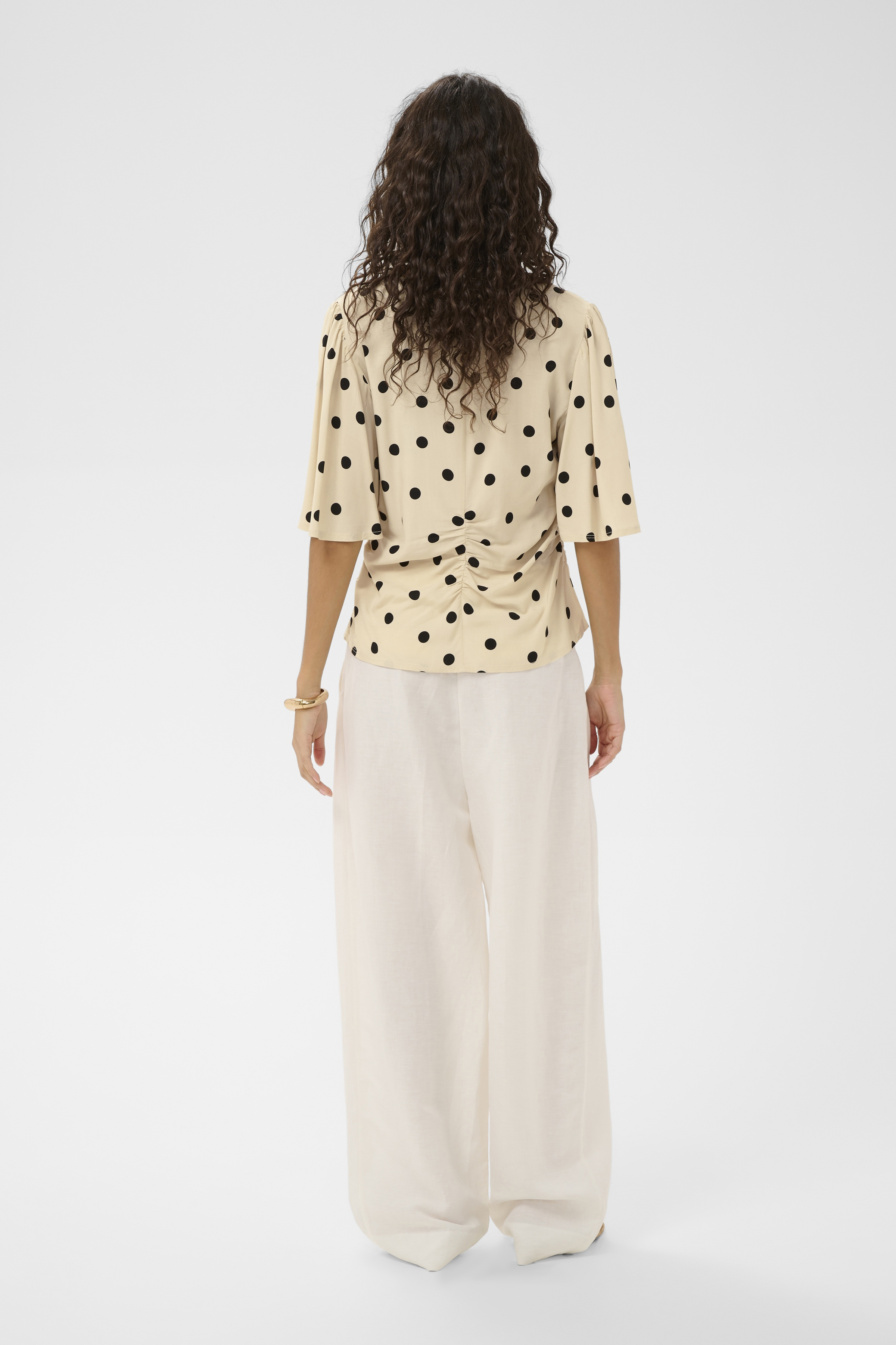 SLArjana Ruching Blouse SS Oatmeal with Black Dots - 5