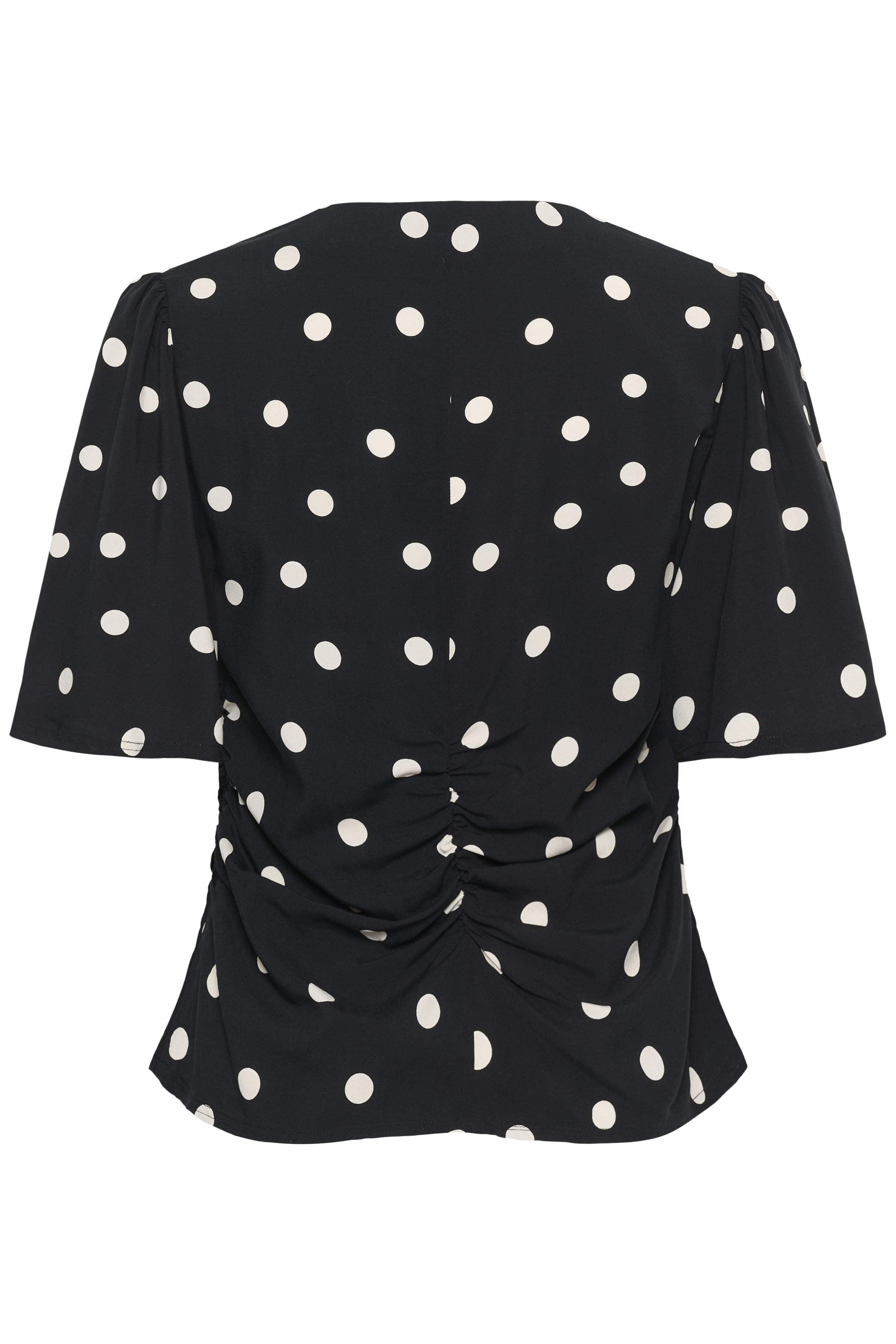 SLArjana Ruching Blouse SS Black with Oatmeal Dot - 2