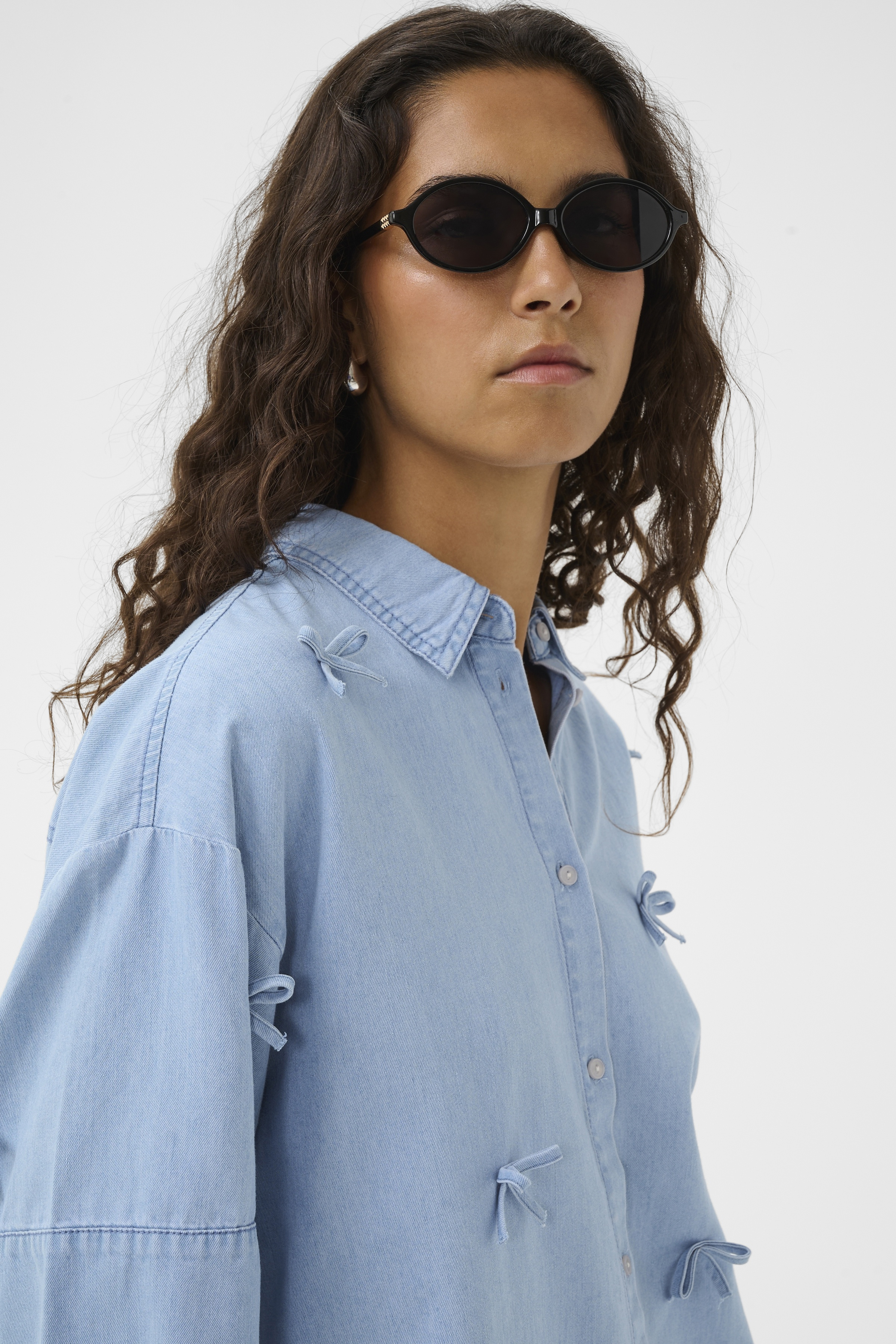 SLAdelita Aria Bow Shirt SS Light Blue Denim - 3