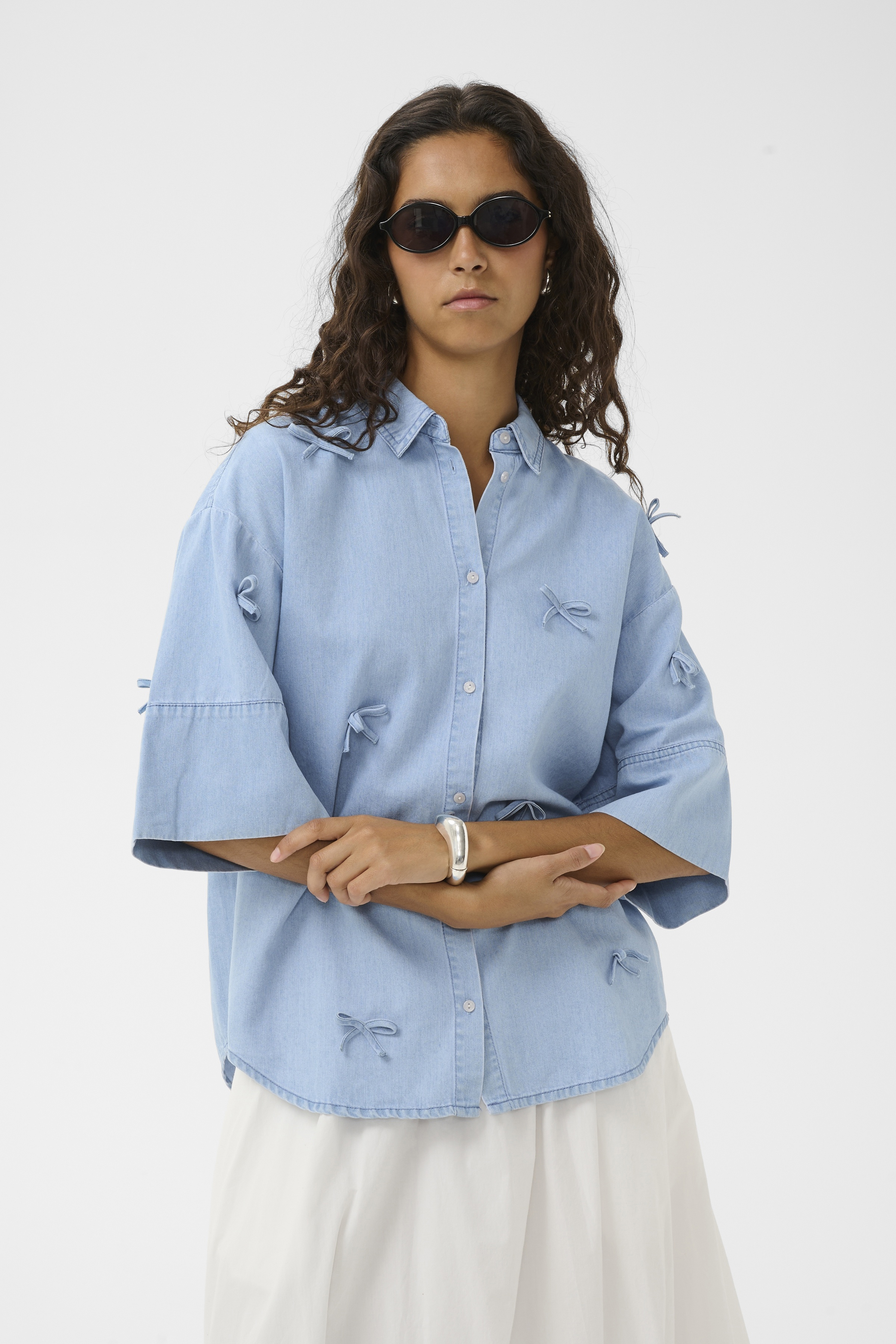 SLAdelita Aria Bow Shirt SS Light Blue Denim - 6