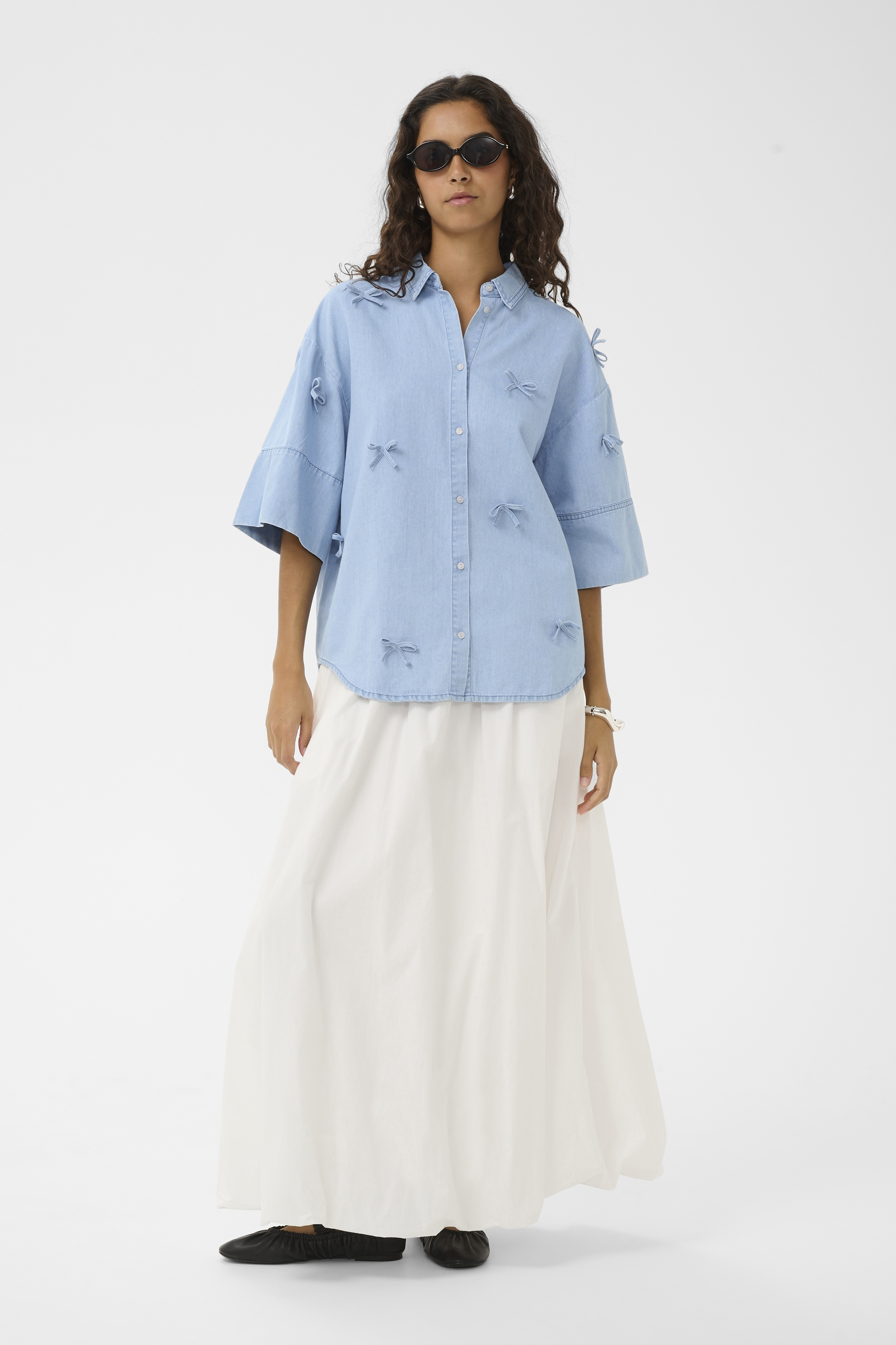 SLAdelita Aria Bow Shirt SS Light Blue Denim - 4